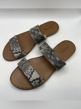 Merona Snake-Print Double Strap Slide Sandal in Black and Tan